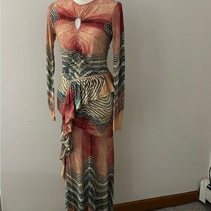 Ulla Johnson Resort Long Sleeve Gown in Orange and Pink